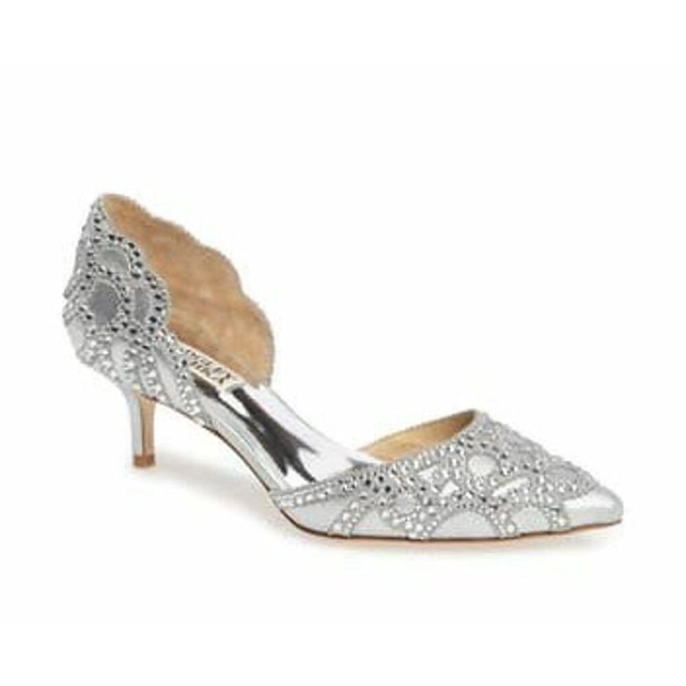 Badgley Mischka Silver Ginny Pointed-Toe Embellished Jeweled Heels Sz 9